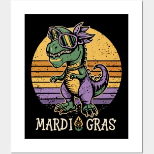 vintage sunset color dino Mardi Gras Posters and Art